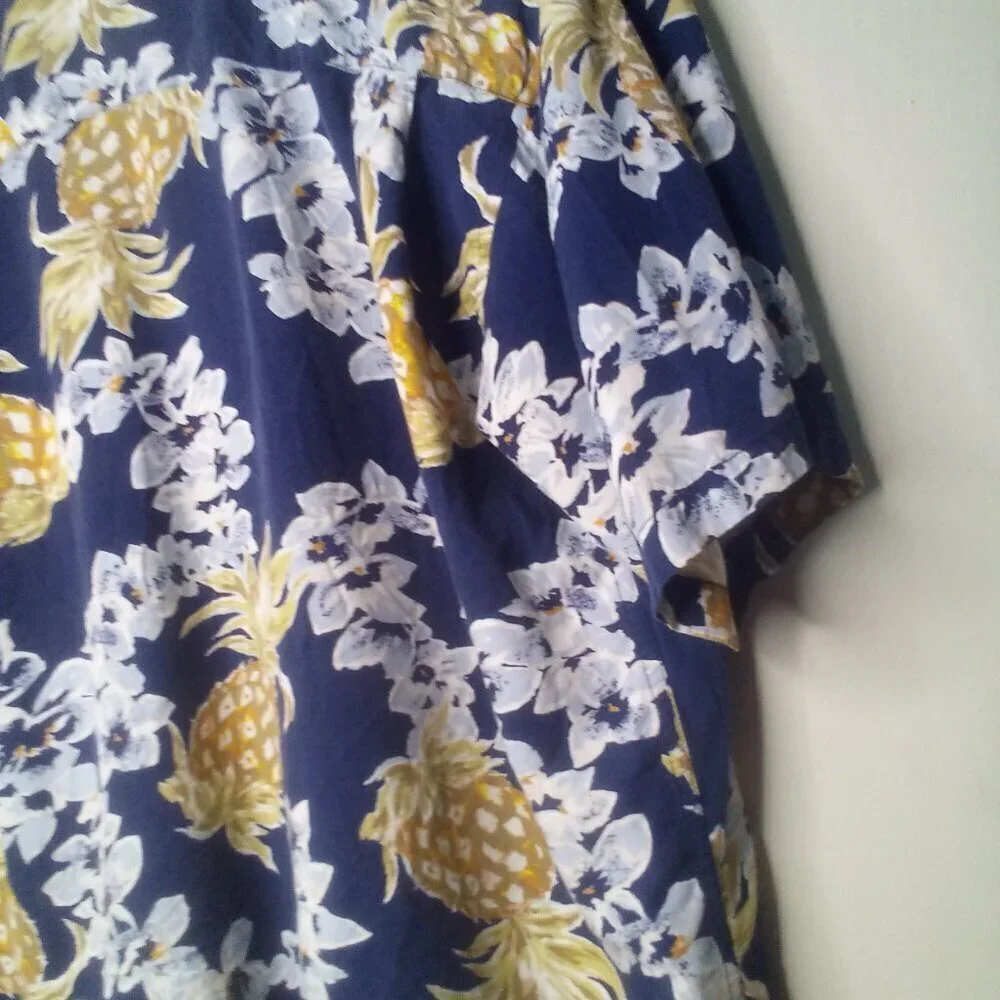Newport Blue Shirt Men S Button Up Short Sleeve Tropical Floral Pineapple Blue - Picture 13 of 14